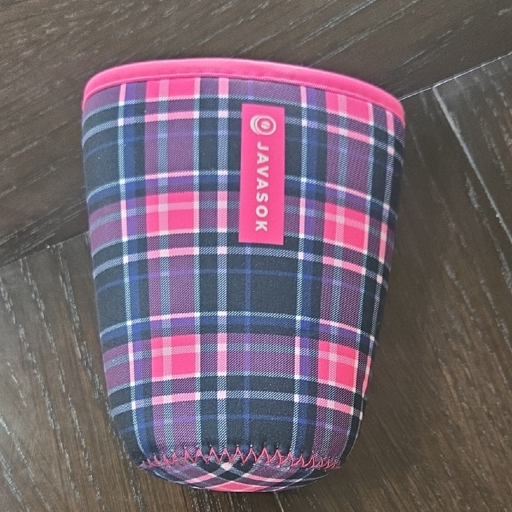 Javasok MEDIUM size Pink and Black Plaid Drinkware Sleeve